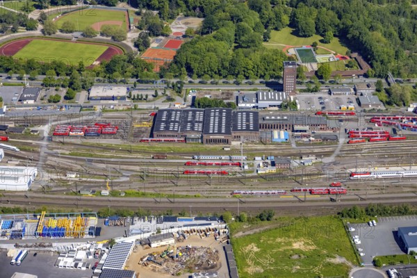 Aerial view, railway station, ICE plant Dortmund, Kaiserbrunnen, Dortmund, Ruhr area, North