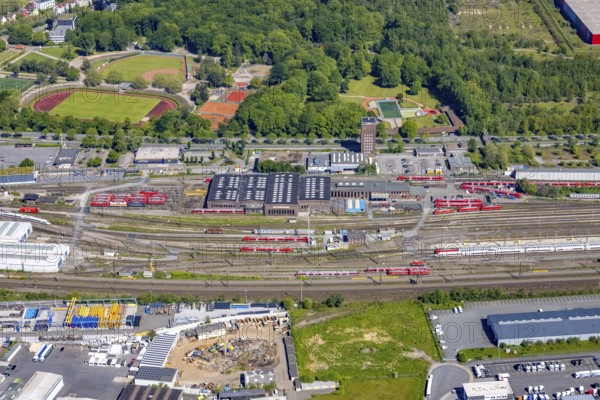 Aerial view, railway station, ICE plant Dortmund, Kaiserbrunnen, Dortmund, Ruhr area, North
