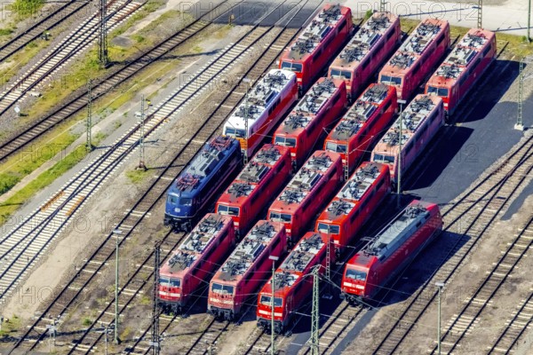 Aerial view, depot, DB class 101, DB class 111, ICE factory Dortmund, Kaiserbrunnen, Dortmund, Ruhr