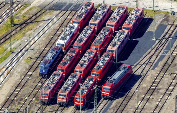 Aerial view, depot, DB class 101, DB class 111, ICE factory Dortmund, Kaiserbrunnen, Dortmund, Ruhr