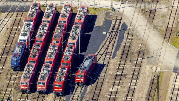 Aerial view, depot, DB class 101, DB class 111, ICE factory Dortmund, Kaiserbrunnen, Dortmund, Ruhr