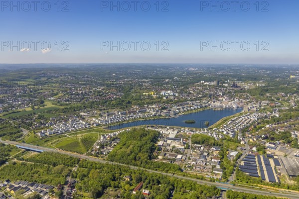 Aerial view, Phoenix Lake, Schüren, Dortmund, Ruhr area, North Rhine-Westphalia, Germany, DE,
