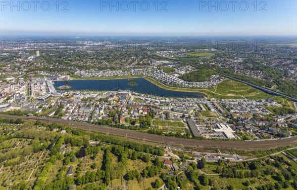 Aerial view, Phoenix Lake, Benninghofen, Dortmund, Ruhr area, North Rhine-Westphalia, Germany, DE,