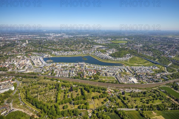 Aerial view, Phoenix Lake, Benninghofen, Dortmund, Ruhr area, North Rhine-Westphalia, Germany, DE,
