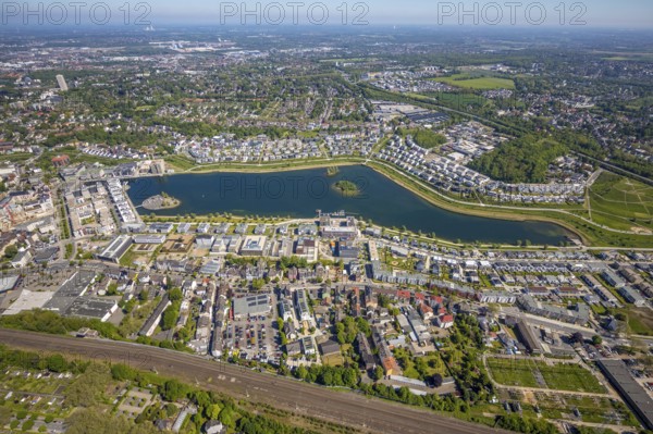 Aerial view, Phoenix Lake, Hörde, Dortmund, Ruhr area, North Rhine-Westphalia, Germany, DE, Europe,