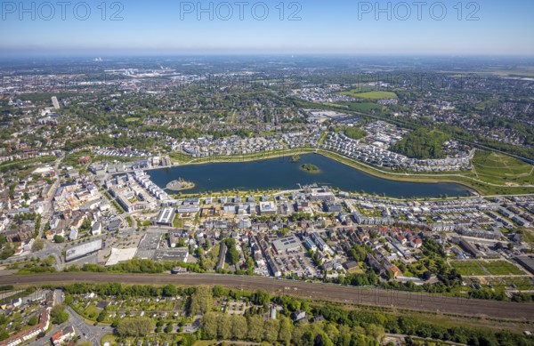 Aerial view, Phoenix Lake, Hörde, Dortmund, Ruhr area, North Rhine-Westphalia, Germany, DE, Europe,
