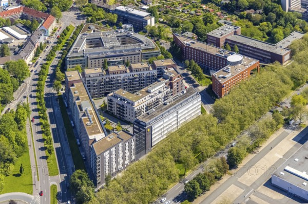 Aerial view, Berswordt-Quartier, Berswordt-Carrée, Berswordtstraße, Westfalenhalle, Dortmund, Ruhr