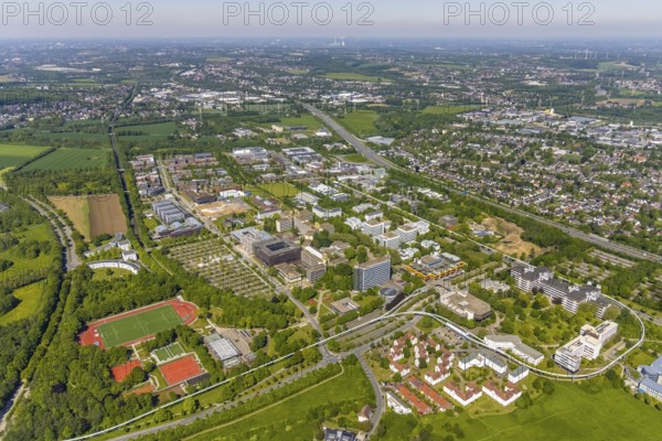 Aerial view, Dortmund University of Technology and Technology Park, construction site and new