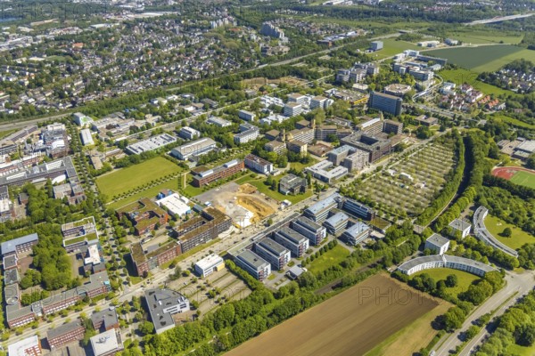 Aerial view, Technical University Dortmund, construction site new refrigeration plant in Dortmund