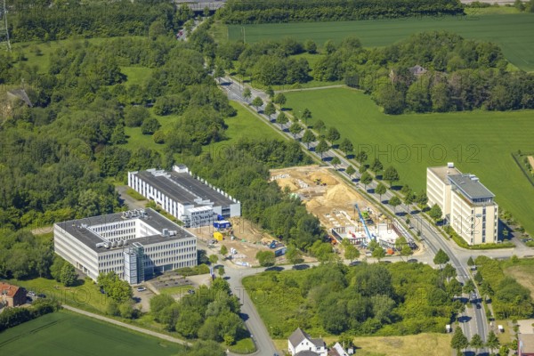 Aerial view, construction site and new construction office quarter Sebrathweg, Eichlinghofen,