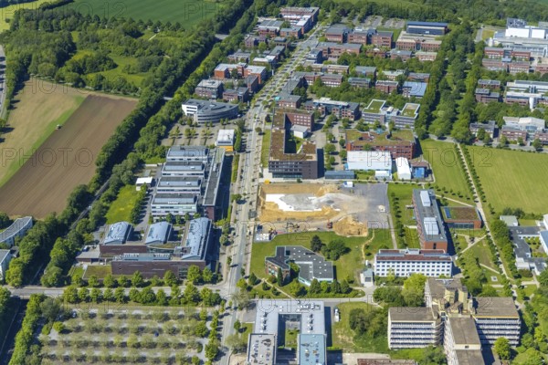 Aerial view, Technical University Dortmund, construction site new refrigeration plant in Dortmund
