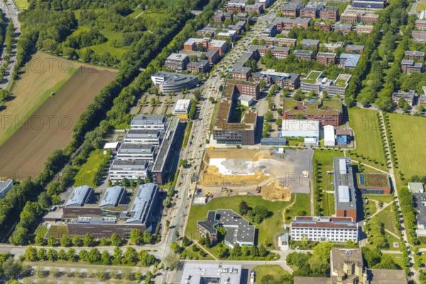 Aerial view, Technical University Dortmund, construction site new refrigeration plant in Dortmund