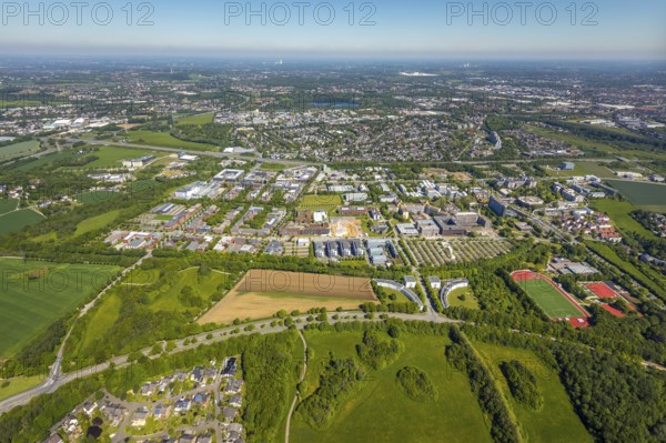 Aerial view, Dortmund University of Technology and Technology Park, construction site and new