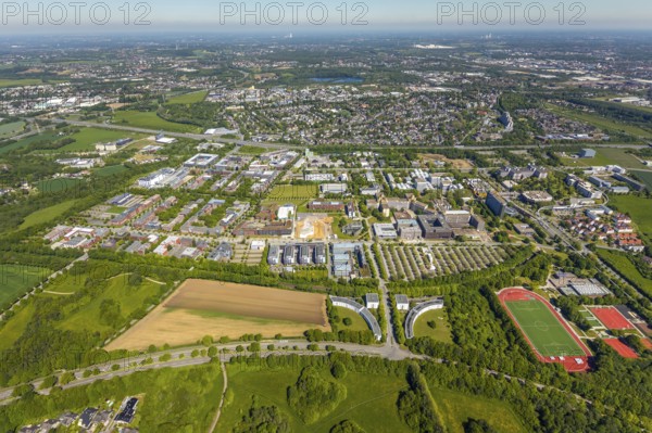 Aerial view, Dortmund University of Technology and Technology Park, construction site and new