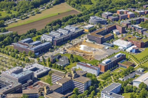 Aerial view, Technical University Dortmund, construction site new refrigeration plant in Dortmund