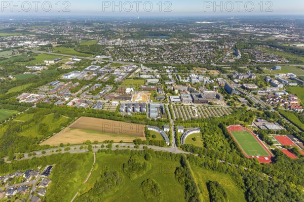 Aerial view, Dortmund University of Technology and Technology Park, construction site and new