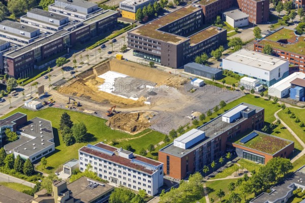 Aerial view, Dortmund University of Technology, construction site of new refrigeration plant in