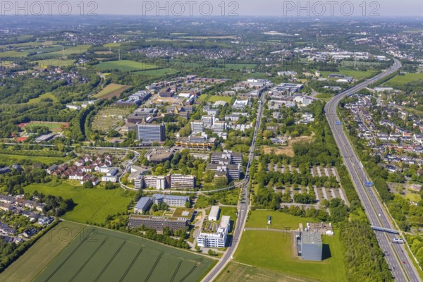 Aerial view, Dortmund University of Technology and Technology Park, construction site and new