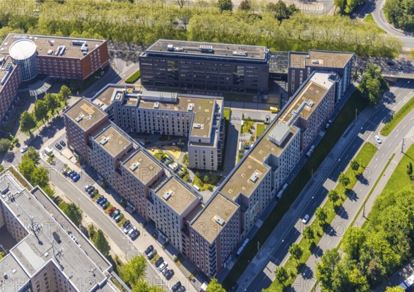 Aerial view, Berswordt-Quartier, Berswordt-Carrée, Berswordtstraße, Westfalenhalle, Dortmund, Ruhr