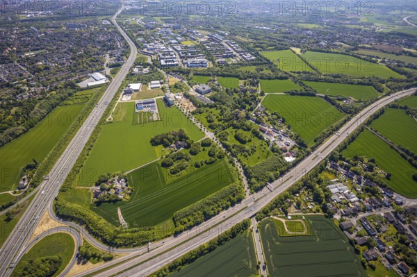 Aerial view, Dortmund University of Technology and Dortmund Technology Park, construction site and