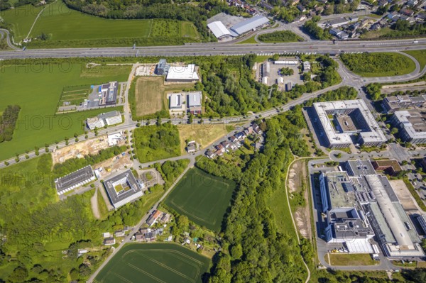 Aerial view, Dortmund Technology Park, construction site and new building, Sebrathweg office