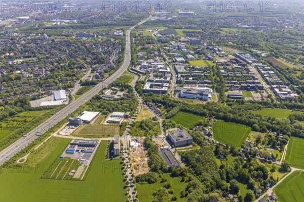 Aerial view, Dortmund University of Technology and Dortmund Technology Park, construction site and