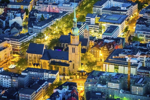 Aerial view, evang. Reinoldikirche, Evang. Stadtkirche St. Marien, City, Dortmund, Ruhr area, North