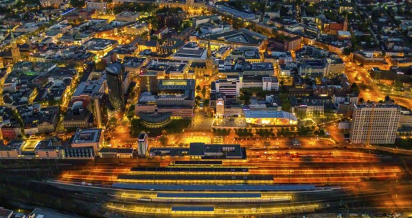 Aerial view, Dortmund main station and city centre, Harenberg City-Center, RWE Tower, German
