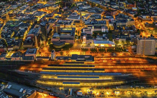 Aerial view, Dortmund main station and city centre, Harenberg City-Center, RWE Tower, German