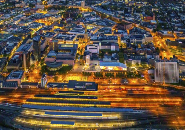 Aerial view, Dortmund main station and city centre, Harenberg City-Center, RWE Tower, German