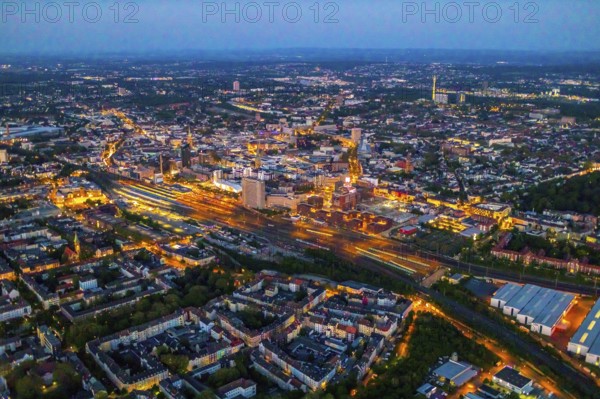 Aerial view, Dortmund main station and city centre, Dortmund U-Tower, city, Dortmund, Ruhr area,