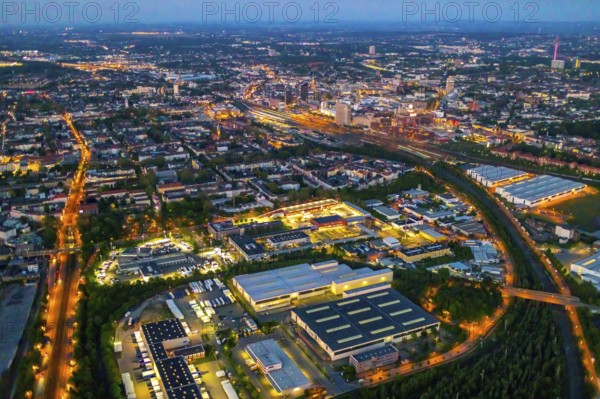 Aerial view, Hafen-Süd commercial area, Dortmund main station and city centre, Dortmund U-Tower,