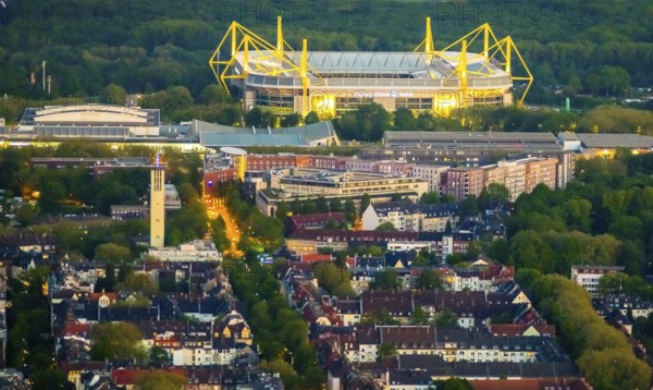 Aerial photography, Signal Iduna Park Bundesliga stadium BVB Borussia Dortmund, Westfalenhalle,