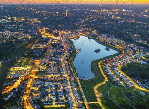 Aerial view, Phoenix Lake and Florian Tower, Hörde, Dortmund, Ruhr area, North Rhine-Westphalia,