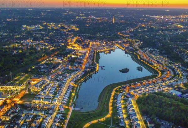 Aerial view, Phoenix Lake and Florian Tower, Hörde, Dortmund, Ruhr area, North Rhine-Westphalia,