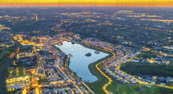 Aerial view, Phoenix Lake and Florian Tower, Hörde, Dortmund, Ruhr area, North Rhine-Westphalia,