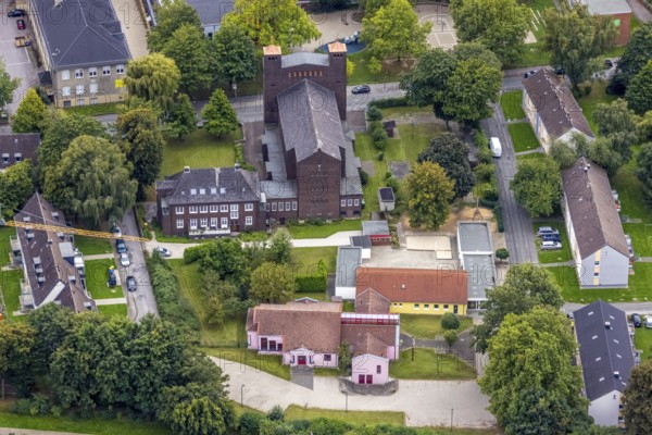 Aerial view, St. Charles Borromeo Catholic Church in the Dorstfeld district of Dortmund, Ruhr area,