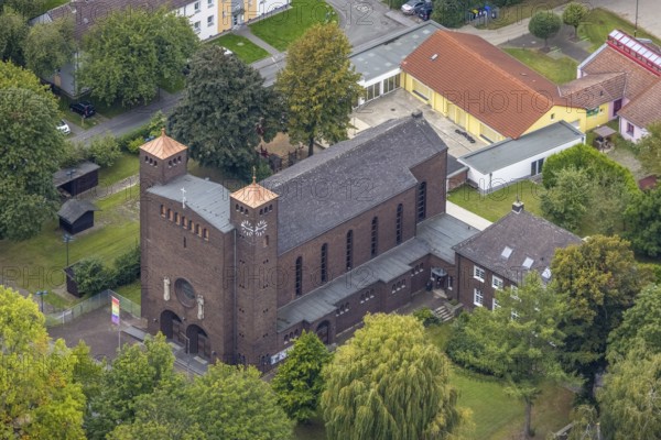 Aerial view, St. Charles Borromeo Catholic Church in the Dorstfeld district of Dortmund, Ruhr area,