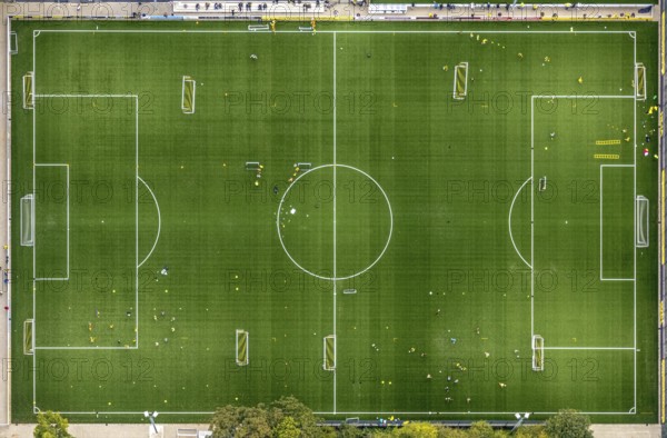 Aerial view, sports field and training facility BVB 09 Dortmund with the BVB Evonik football