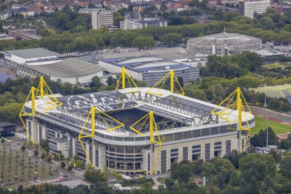 Aerial view, Signal Iduna Park Bundesliga stadium of BVB 09 in the Barop district of Dortmund, Ruhr