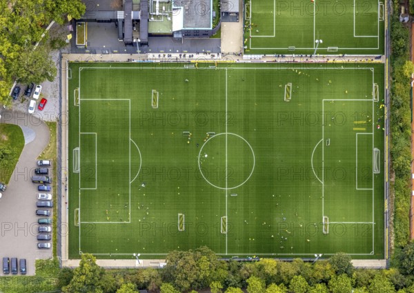 Aerial view, sports field and training facility BVB 09 Dortmund with the BVB Evonik football