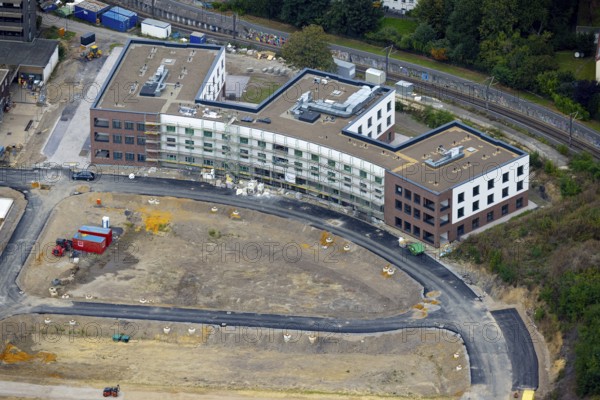 Aerial view, construction site Hombrucher Bogen for commercial areas and multi-family houses in the