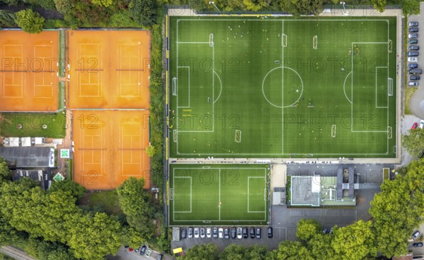 Aerial view, sports field and training facility BVB 09 Dortmund with the BVB Evonik football