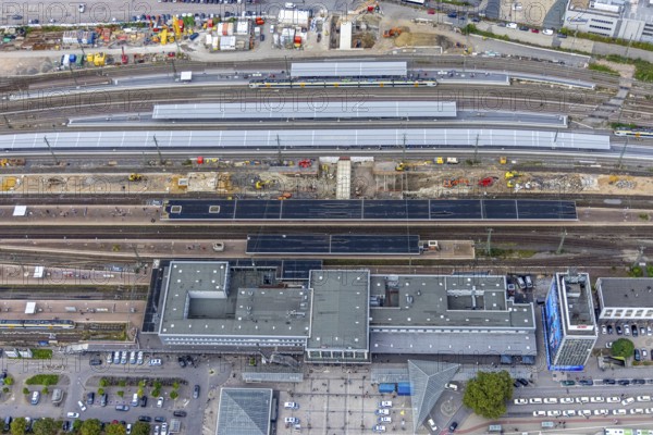 Aerial view, construction site at Dortmund Central Station in the City district of Dortmund, Ruhr