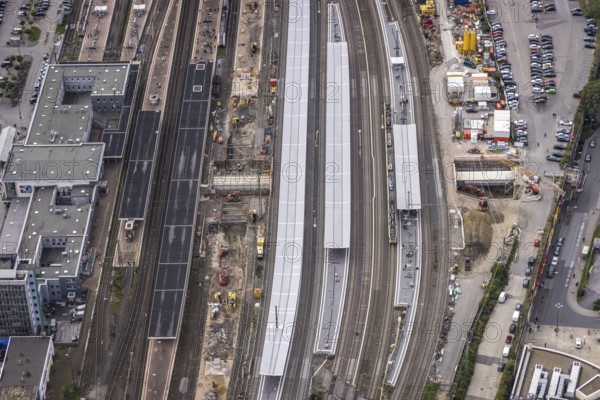 Aerial view, construction site at Dortmund Central Station in the City district of Dortmund, Ruhr