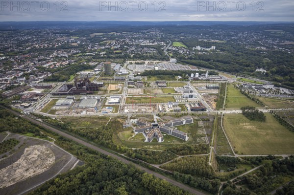 Aerial view, Phönix-West area with Hoesch Gasometer and Wilo Park in the district Hörde in