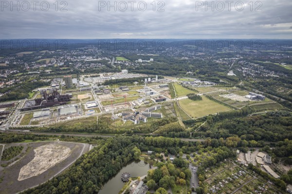 Aerial view, Phönix-West area with Hoesch Gasometer and Wilo Park in the district Hörde in