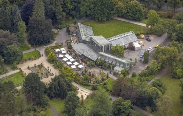 Aerial view, Café Orchidee in Rombergpark in the Brünninghausen district of Dortmund, Ruhr area,