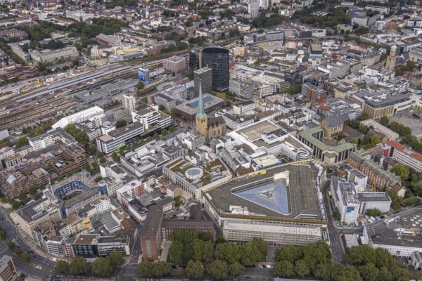 Aerial view, city centre with Thier Galerie, evangelic church St. Petri, central station Dortmund