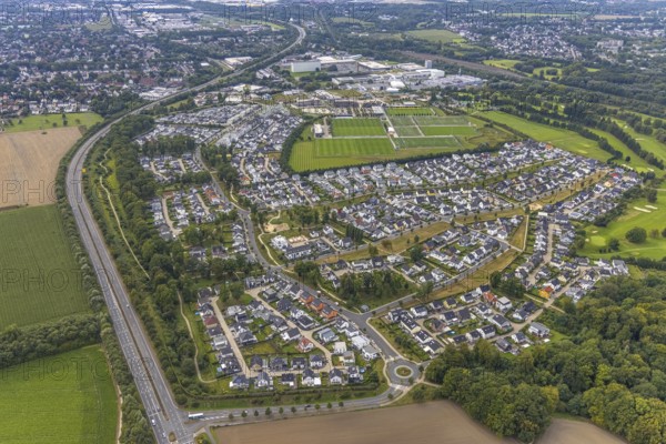 Aerial view, single-family house, housing estate Brackeler Feld and BVB Borussia Dortmund training
